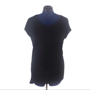 NWT Mix & co 1X Women’s plus-size black cut out back crochet‎ detail hi-low top